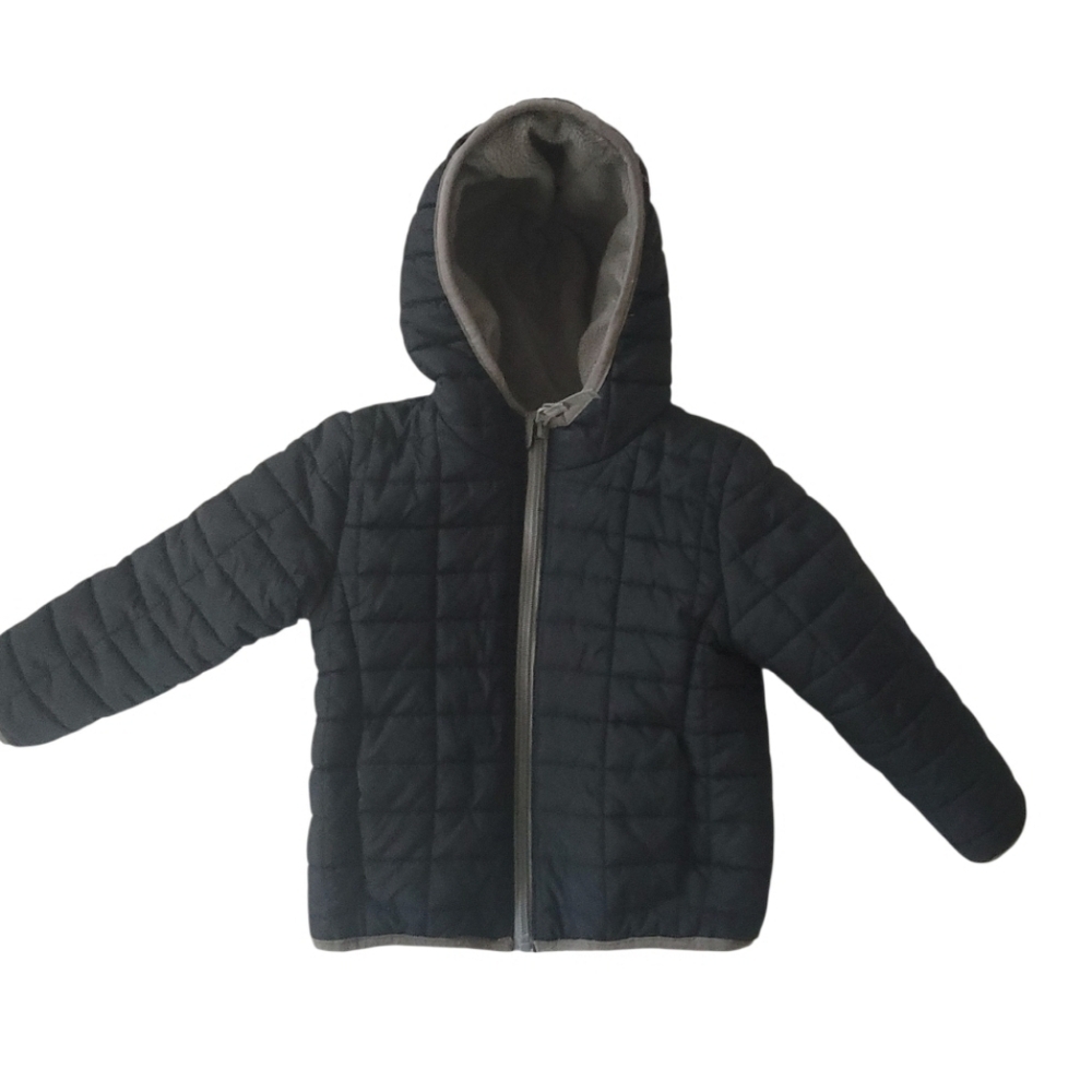 Cat & Jack Toddler Black & Grey Unisex Zip Up Hooded Jacket Fleece Lined, Sz 3T